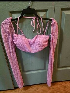 Embellished Long Sleeved Crop Top Oh Polly Size US 4 Pink